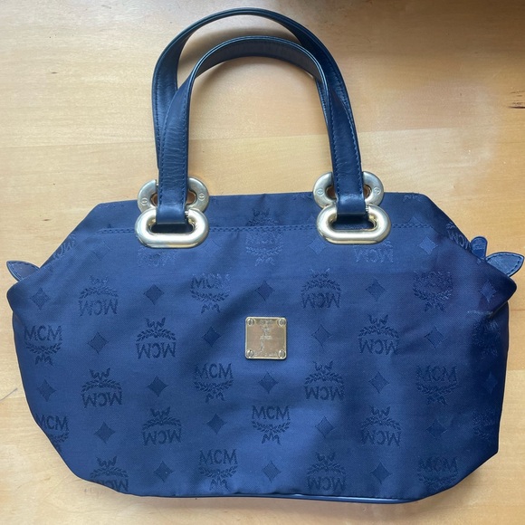 MCM Blue Vinyl Logo Tote - Picture 6 of 12